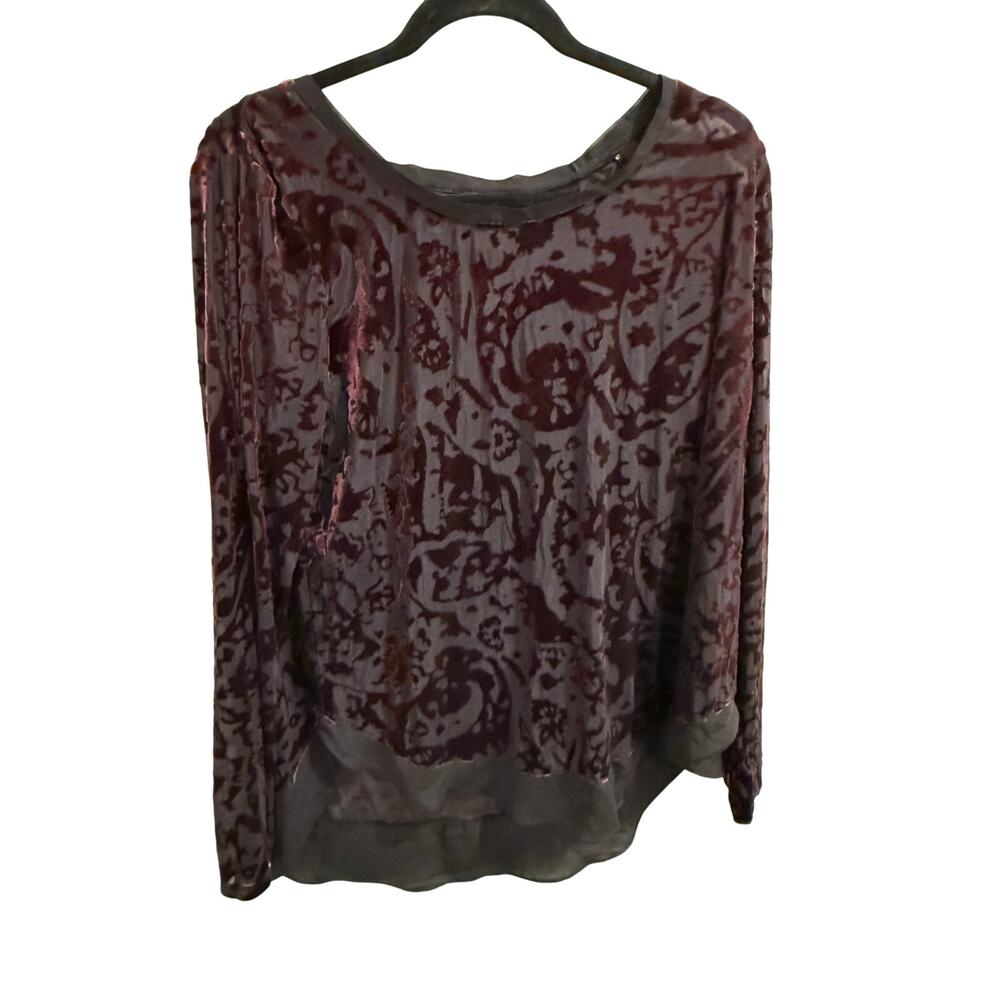 Simply Vera Wang Y2K Sheer Sz L Black Plum Merlot Burnout Velvet Whimsygoth Top